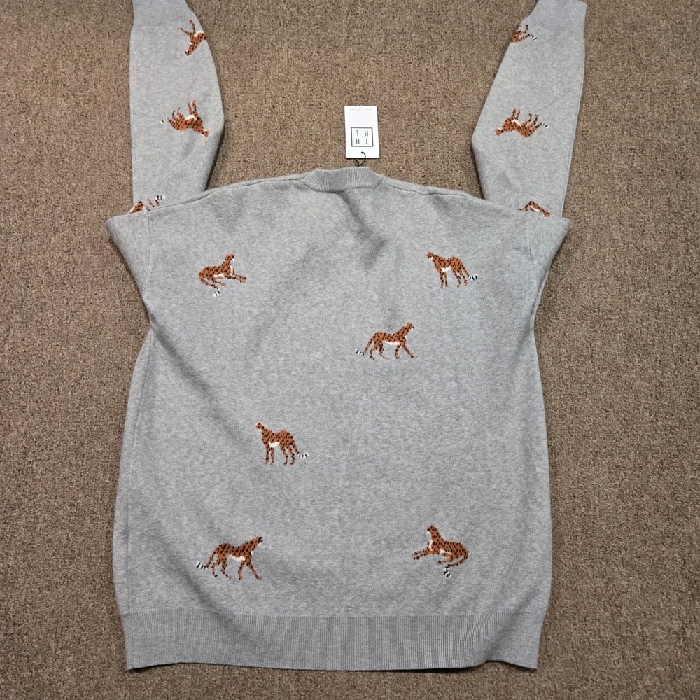 THML Sweater Womens L Gray Cheetah Intarsia Knit Crewneck Pullover Long Sleeve - Picture 7 of 7